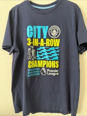 Manchester City 3-In-A-Row Champions Tee - Navy with Aqua & Yellow